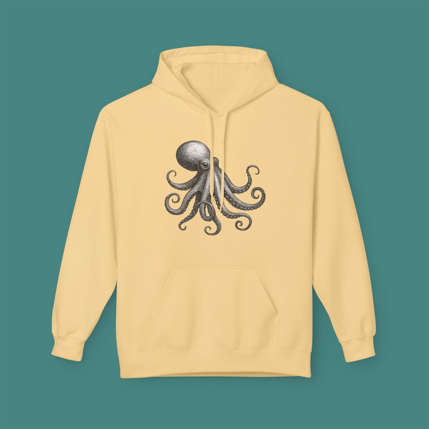 Vintage Etching Octopus Fleece Unisex Hoodie