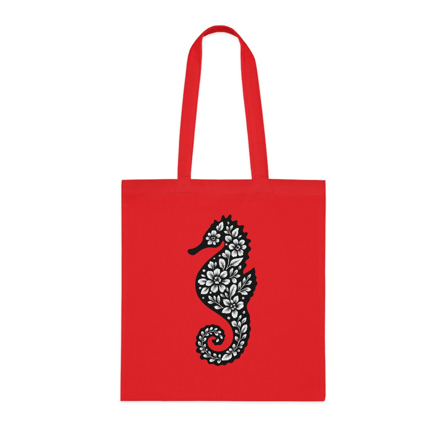 Floral Seahorse Silhouette Tote Bag