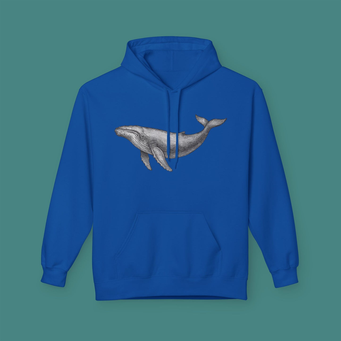 Vintage Etching Whale Fleece Unisex Hoodie