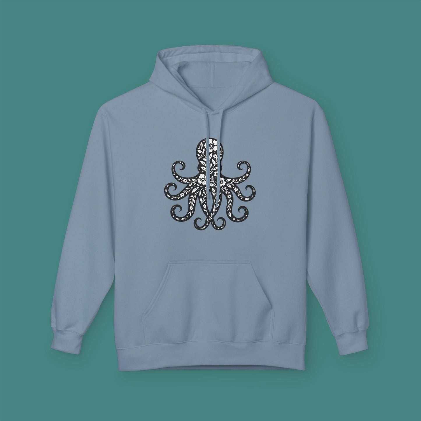 Floral Octopus Silhouette Fleece Unisex Hoodie