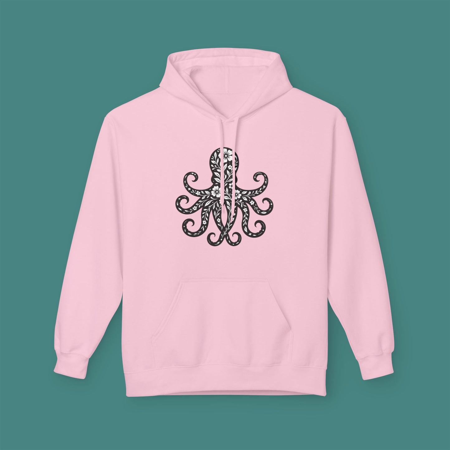 Floral Octopus Silhouette Fleece Unisex Hoodie