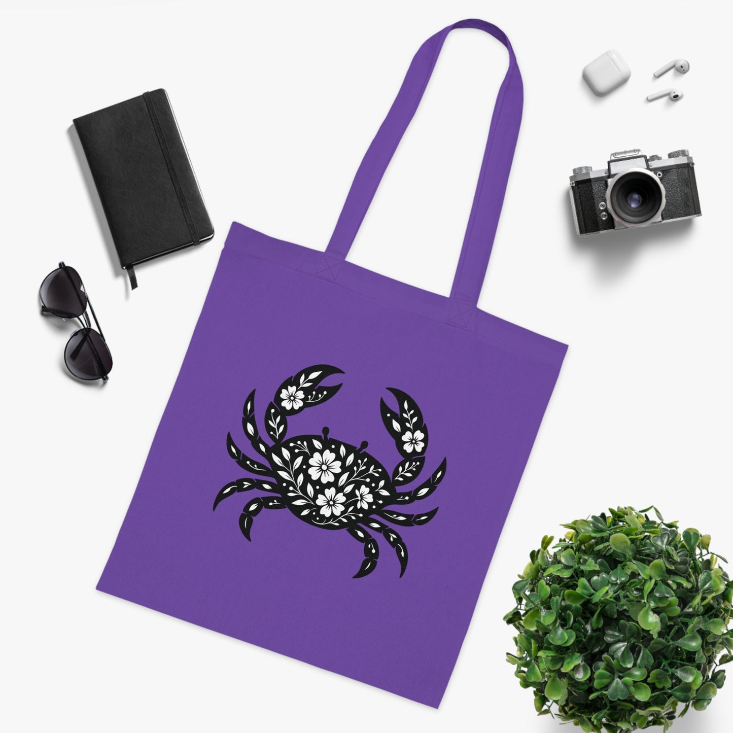 Floral Crab Silhouette Tote Bag