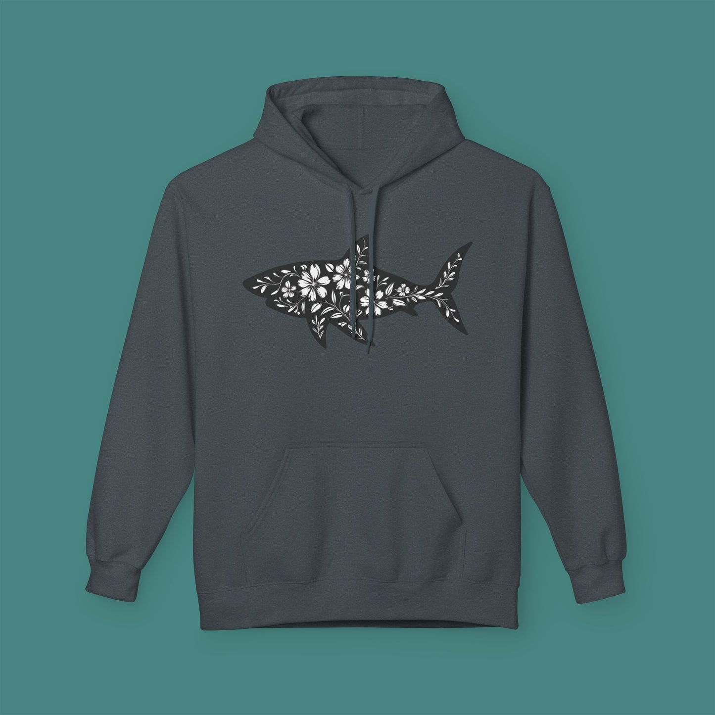 Floral Shark Silhouette Fleece Unisex Hoodie