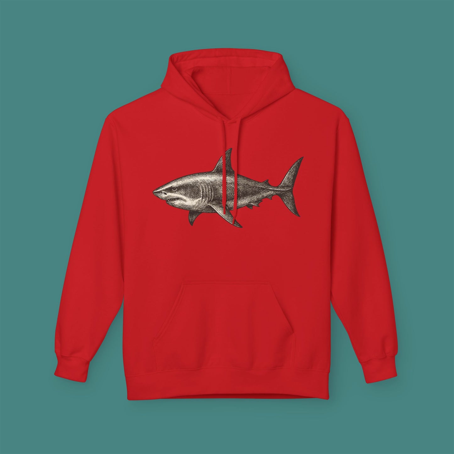 Vintage Etching Shark Fleece Unisex Hoodie
