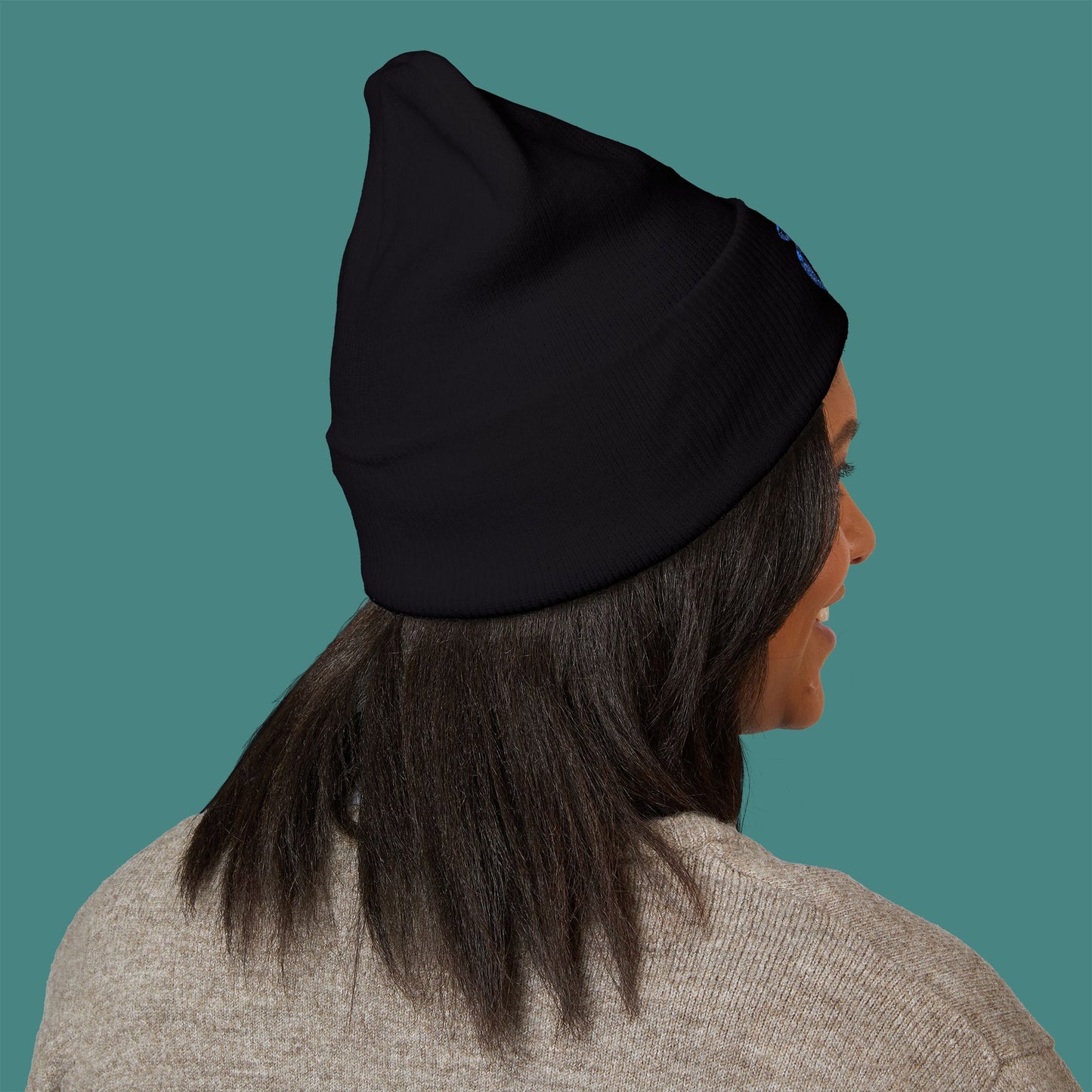 Geometric Polygon Turtle Embroidered Beanie