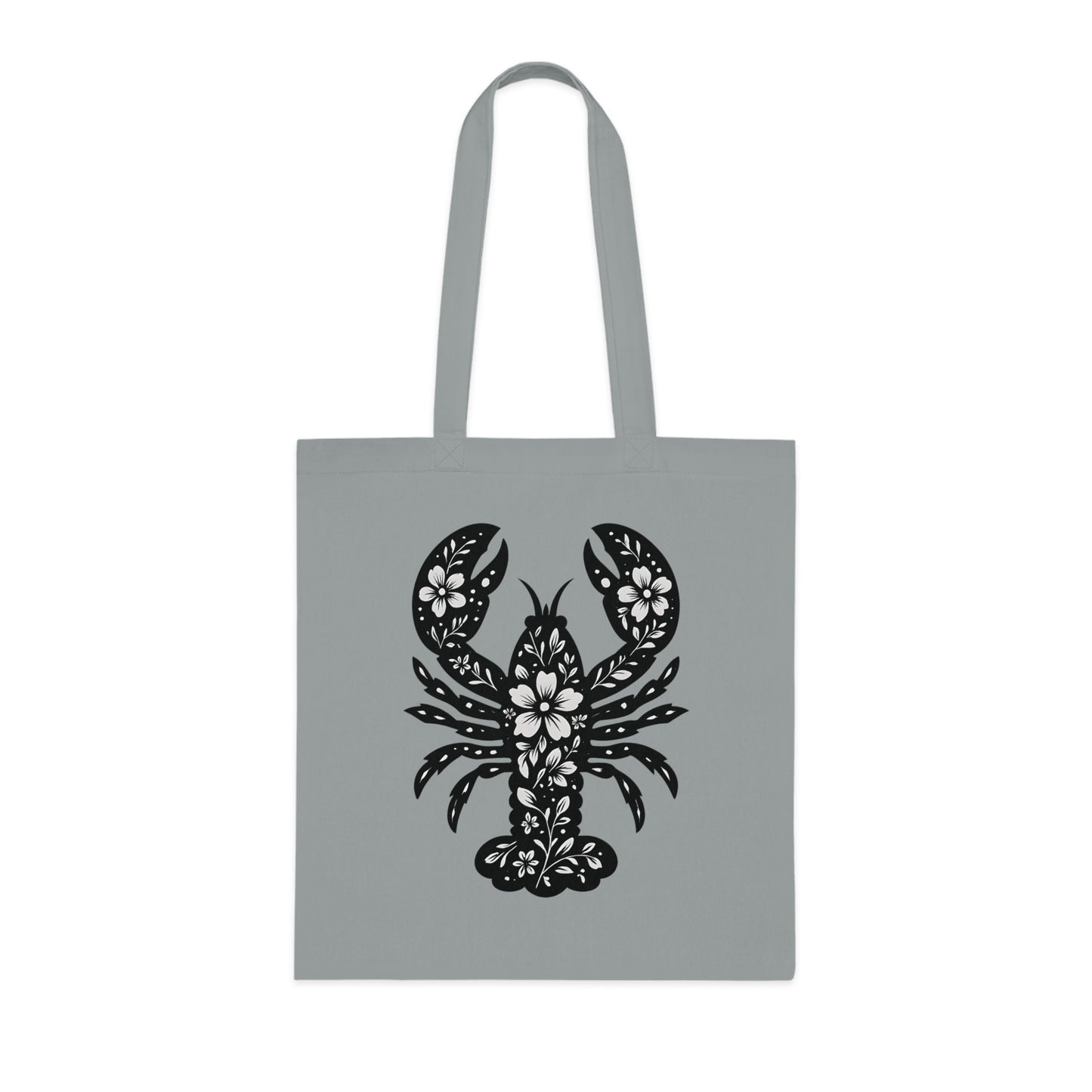 Floral Lobster Silhouette Tote Bag
