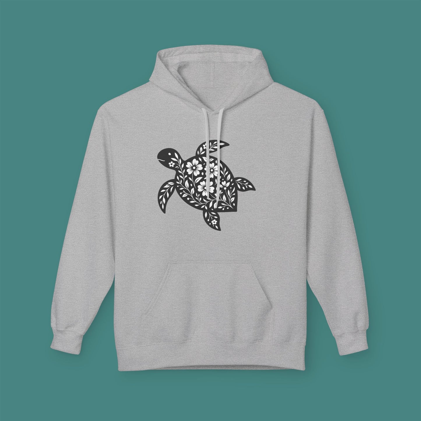 Floral Turtle Silhouette Fleece Unisex Hoodie