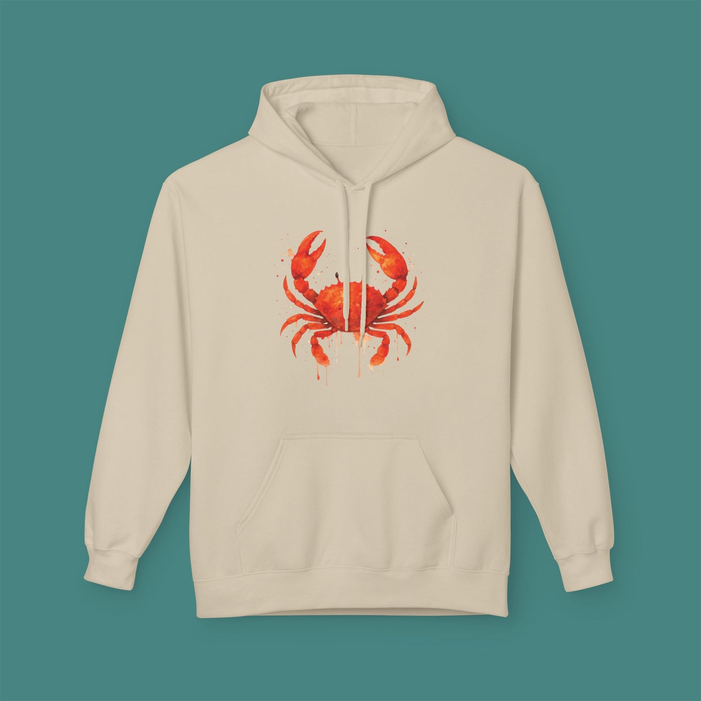 Watercolor Splash Crab Fleece Unisex Hoodie
