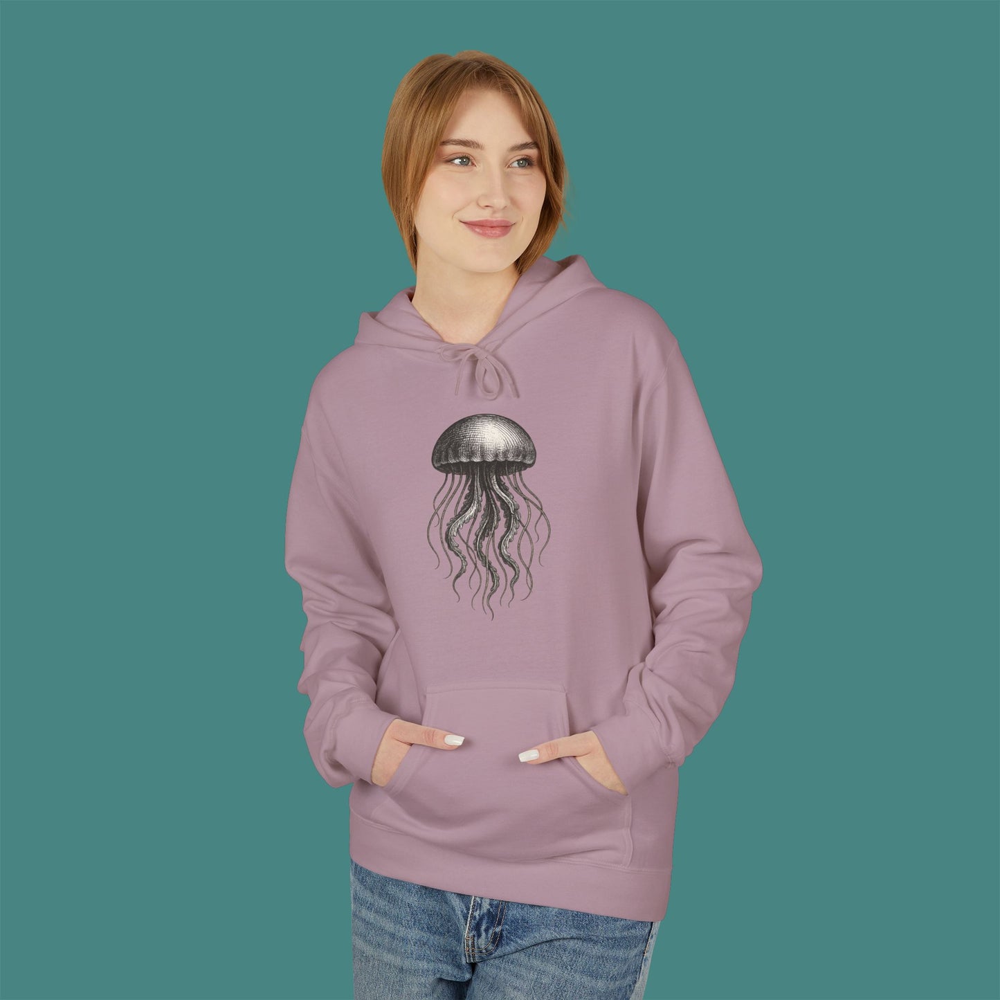 Vintage Etching Jellyfish Fleece Unisex Hoodie