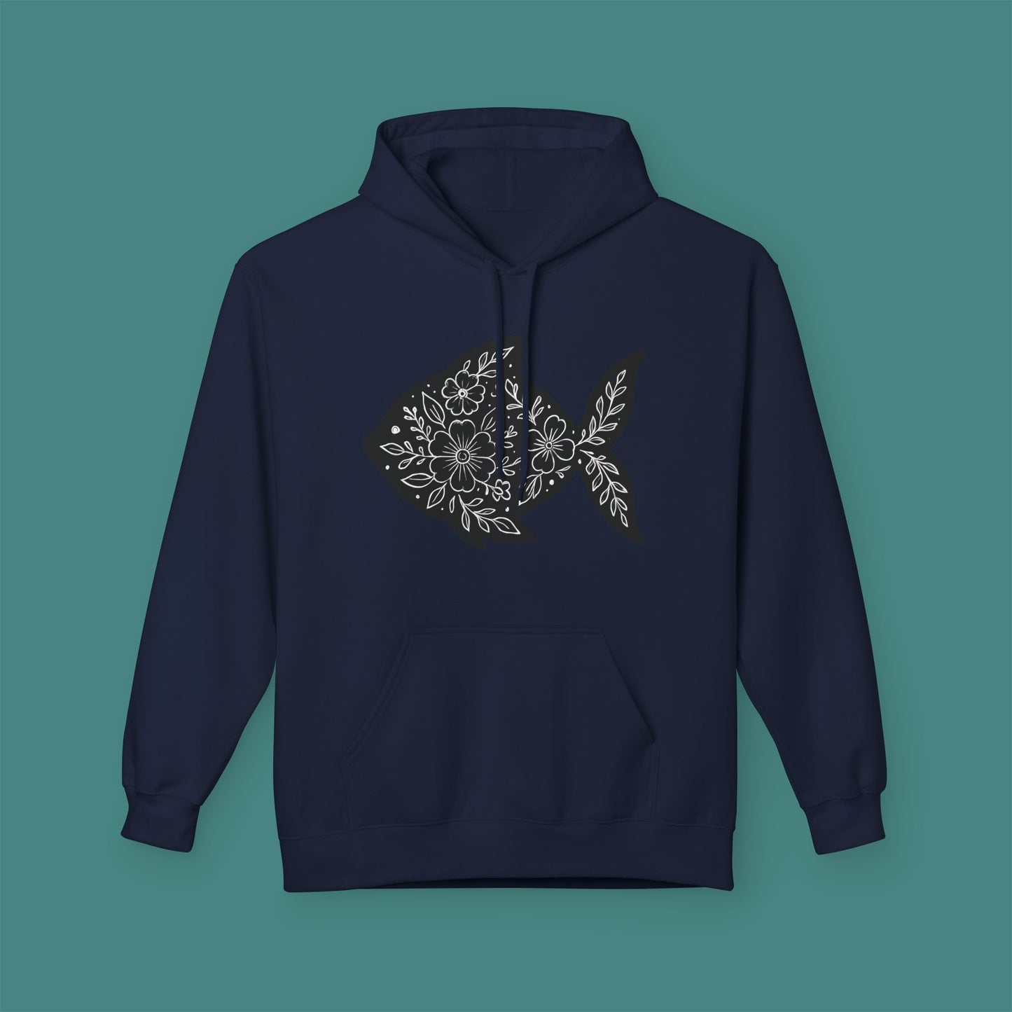 Floral Fish Silhouette Fleece Unisex Hoodie