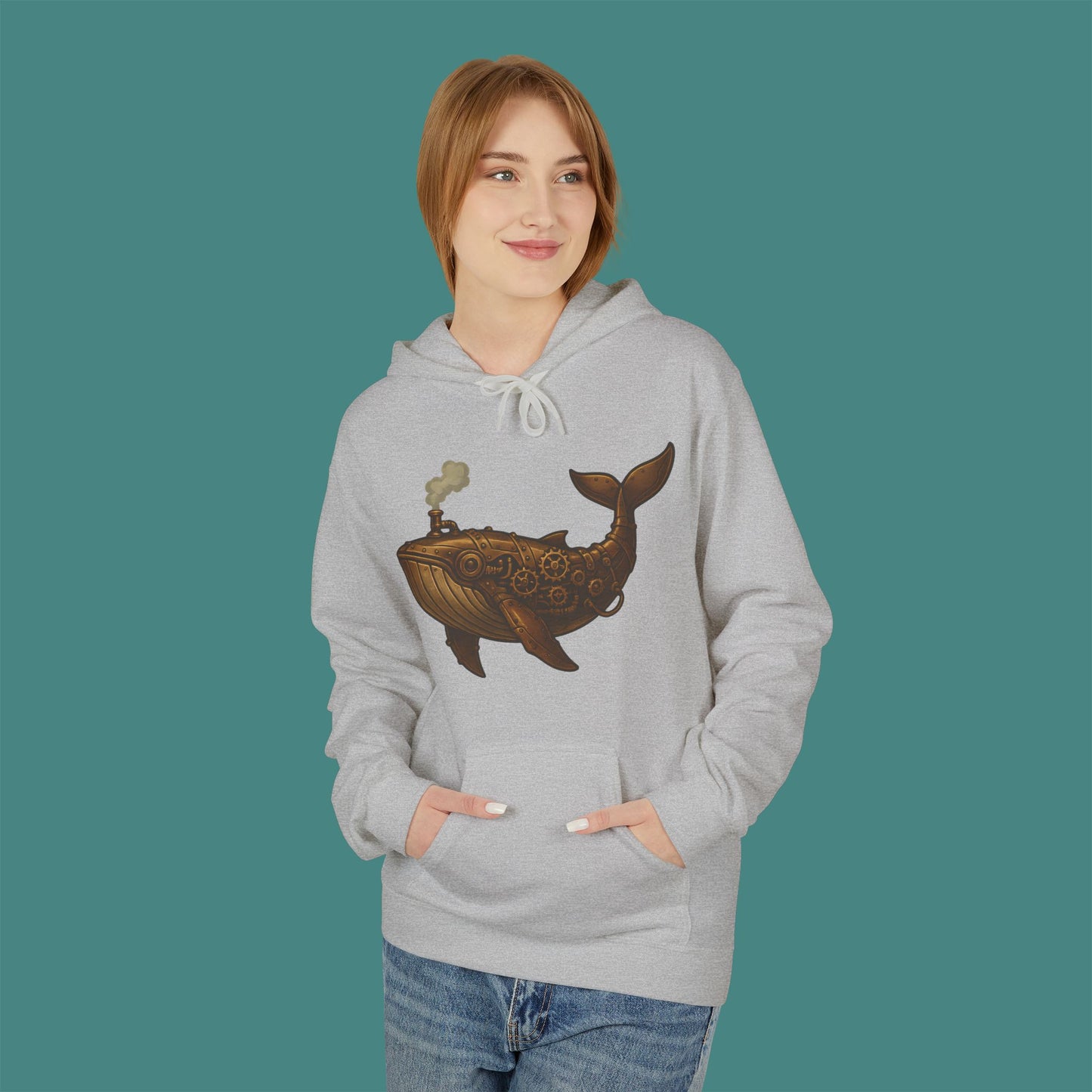 Steampunk Mechanical Whale Fleece Unisex Hoodie