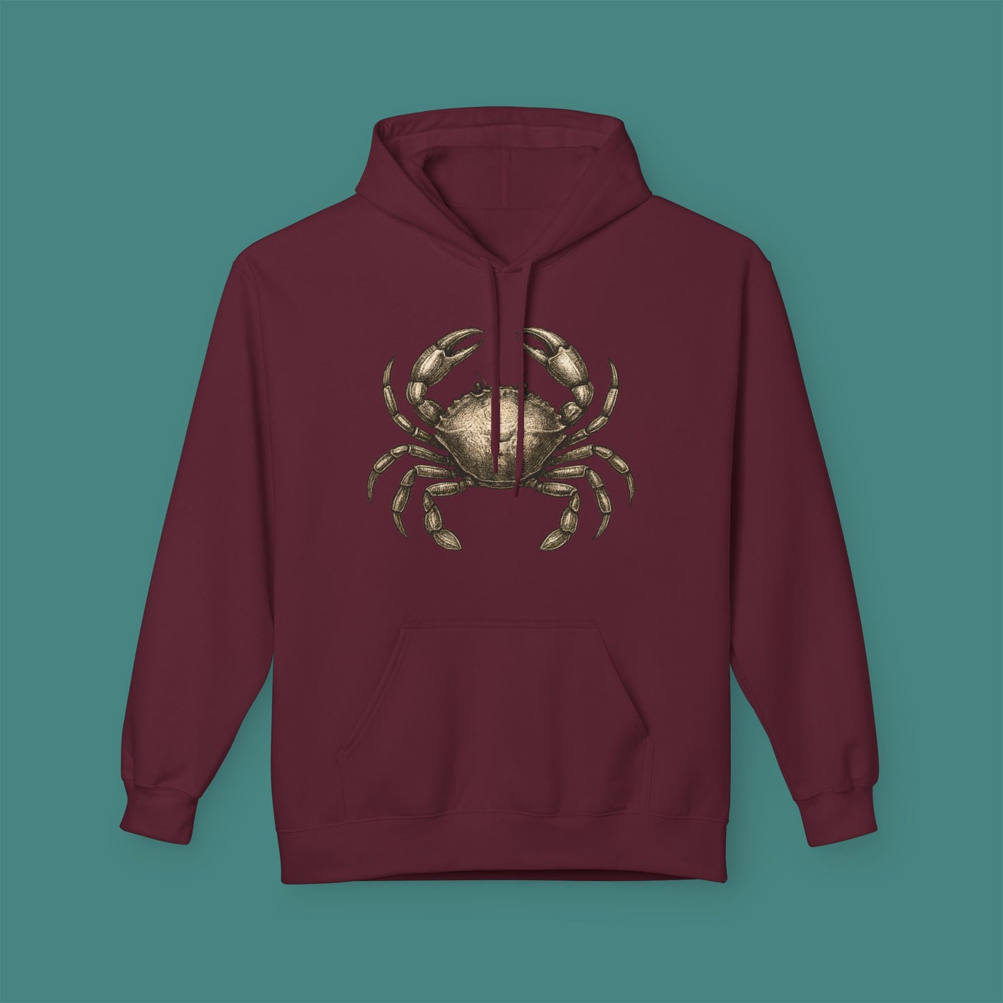 Vintage Etching Crab Fleece Unisex Hoodie