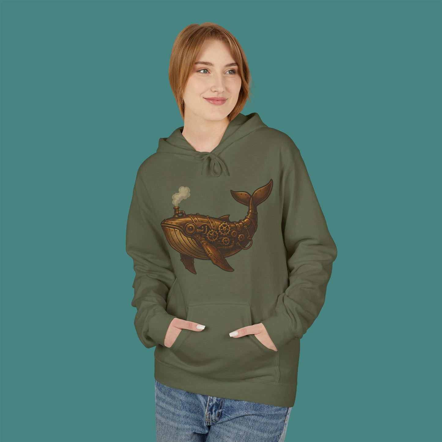 Steampunk Mechanical Whale Fleece Unisex Hoodie