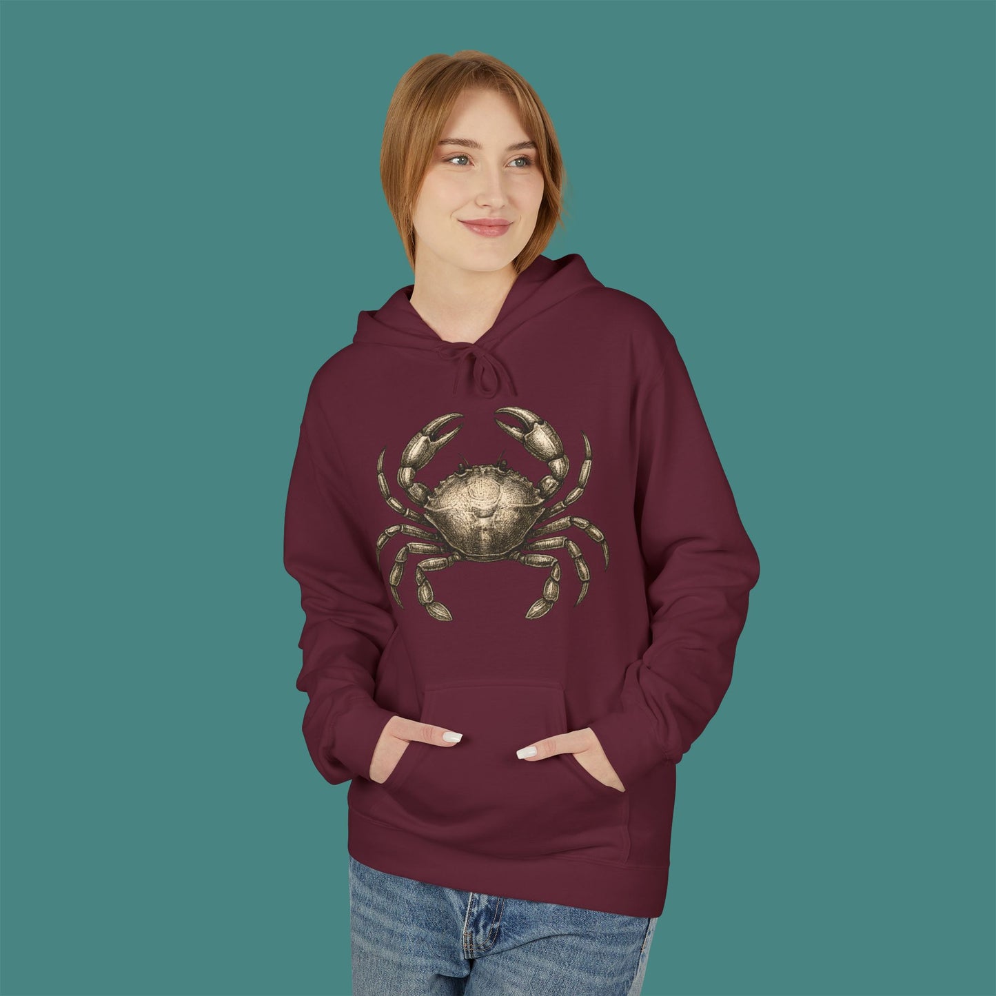 Vintage Etching Crab Fleece Unisex Hoodie