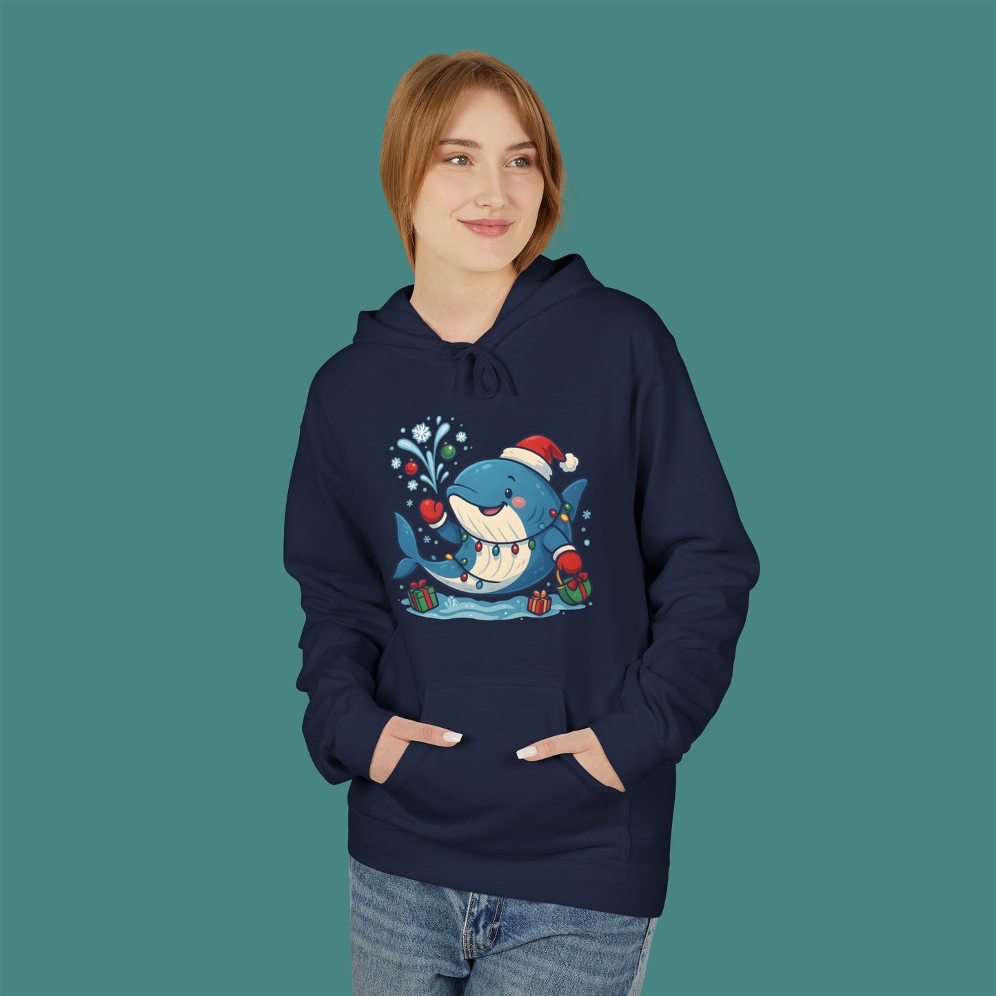 Christmas Whale Fleece Unisex Hoodie