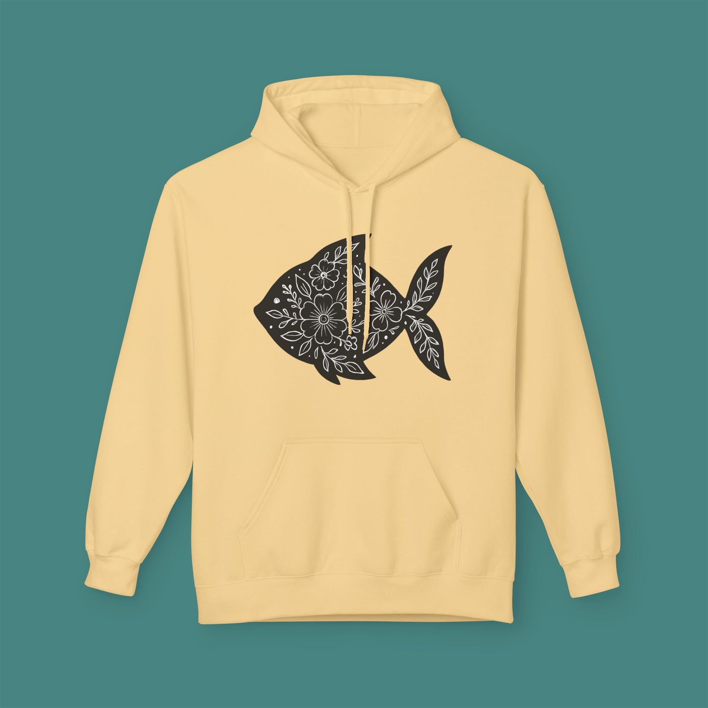 Floral Fish Silhouette Fleece Unisex Hoodie