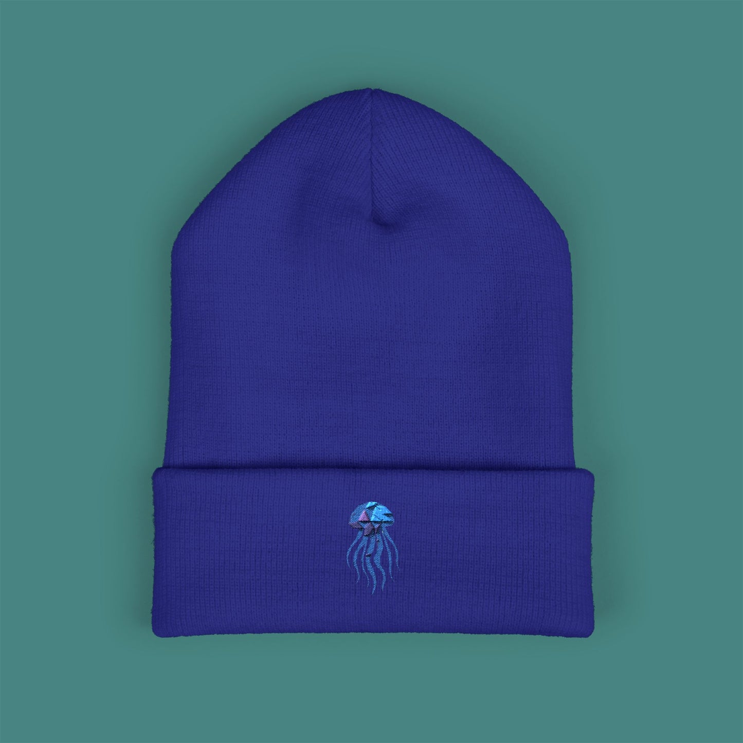 Geometric Polygon Jellyfish Embroidered Beanie