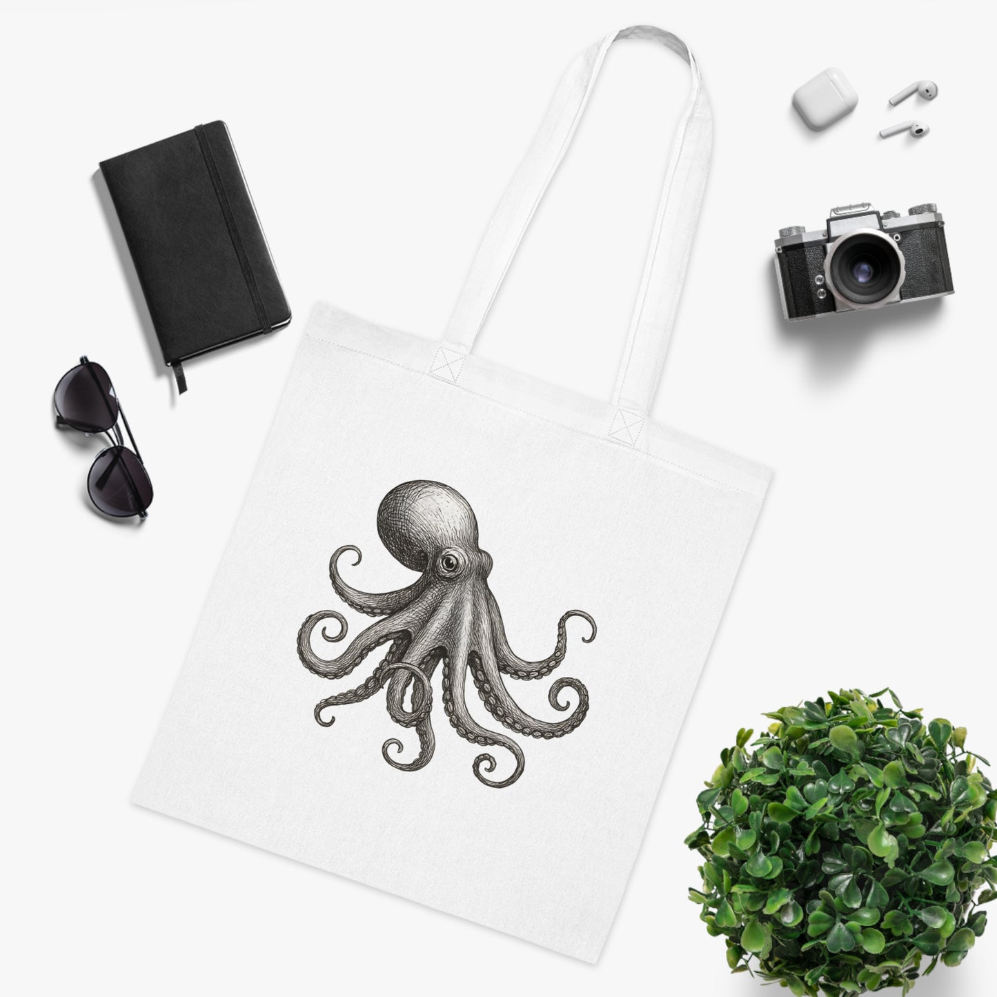 Vintage Etching Octopus Tote Bag