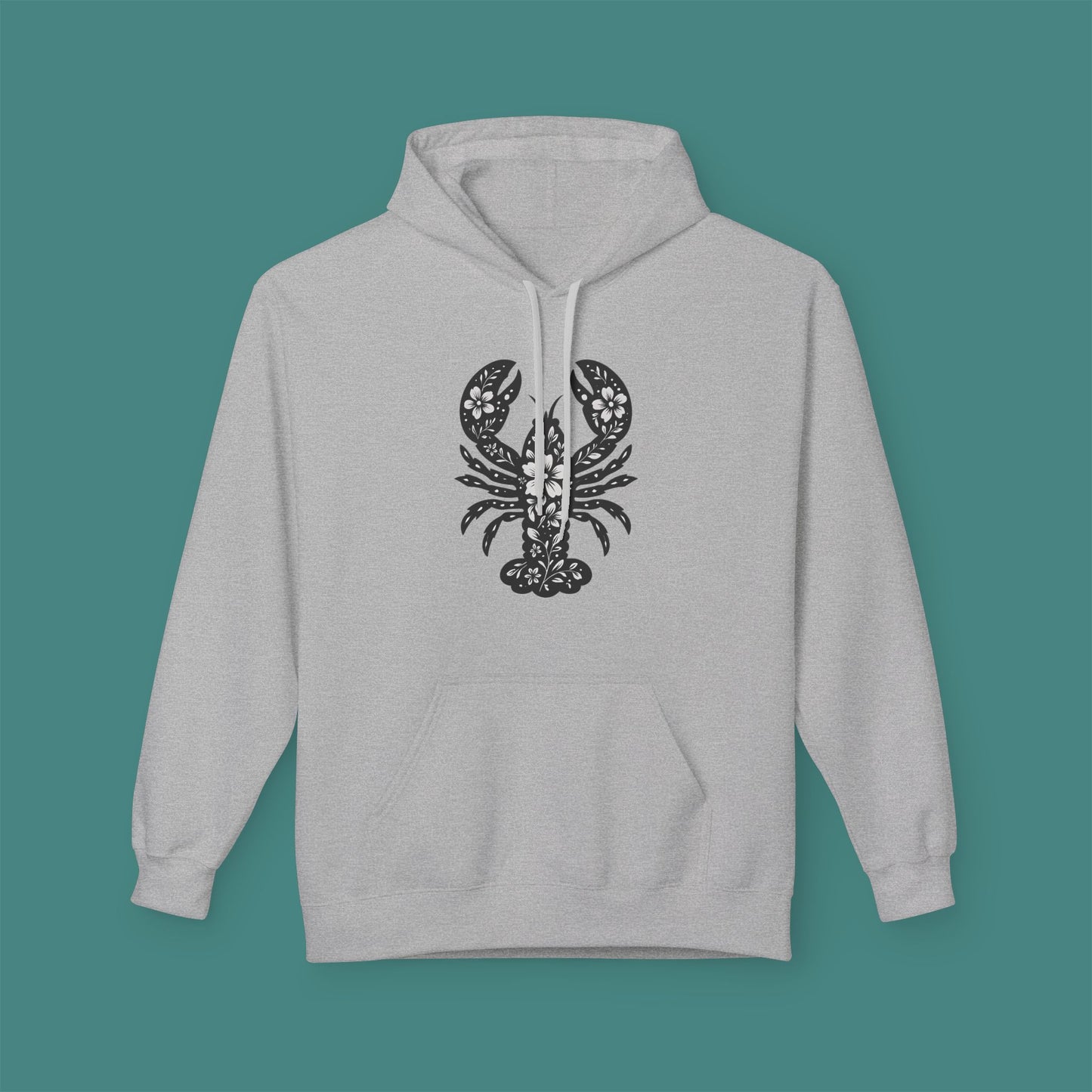 Floral Lobster Silhouette Fleece Unisex Hoodie