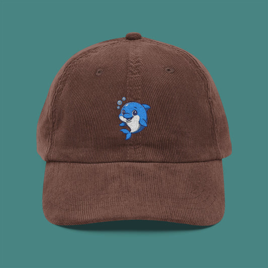 Cartoon Cute Dolphin Corduroy Embroidered Cap