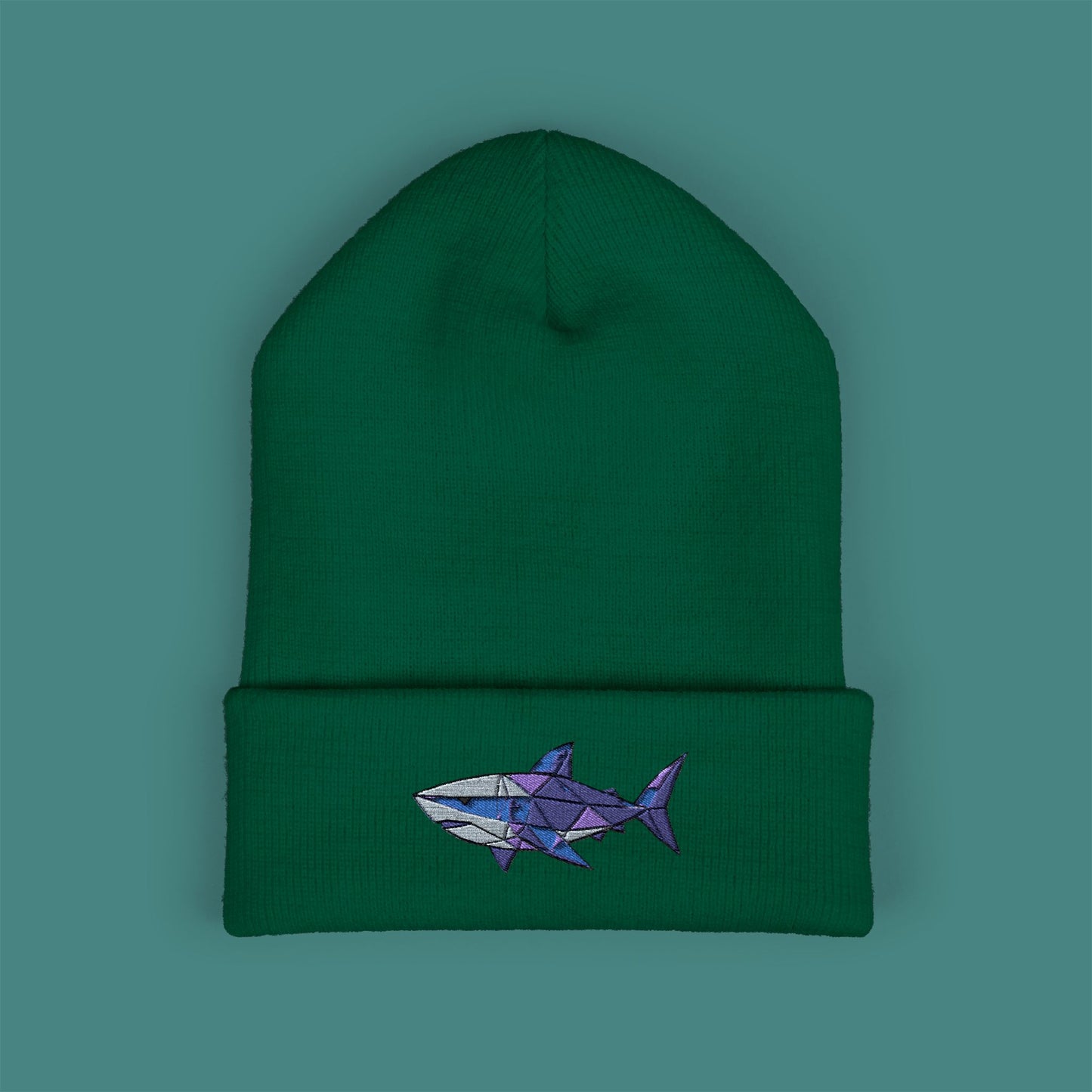 Geometric Polygon Shark Embroidered Beanie