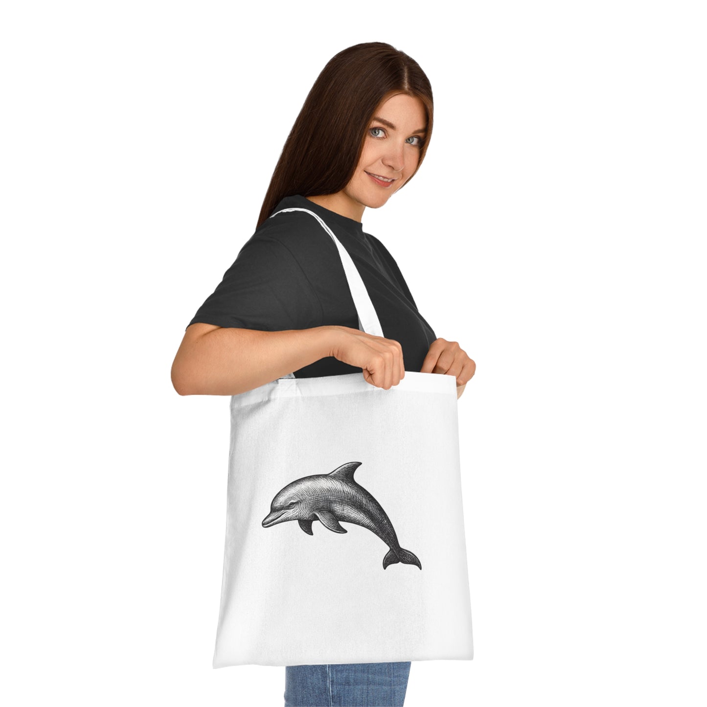 Vintage Etching Dolphin Tote Bag