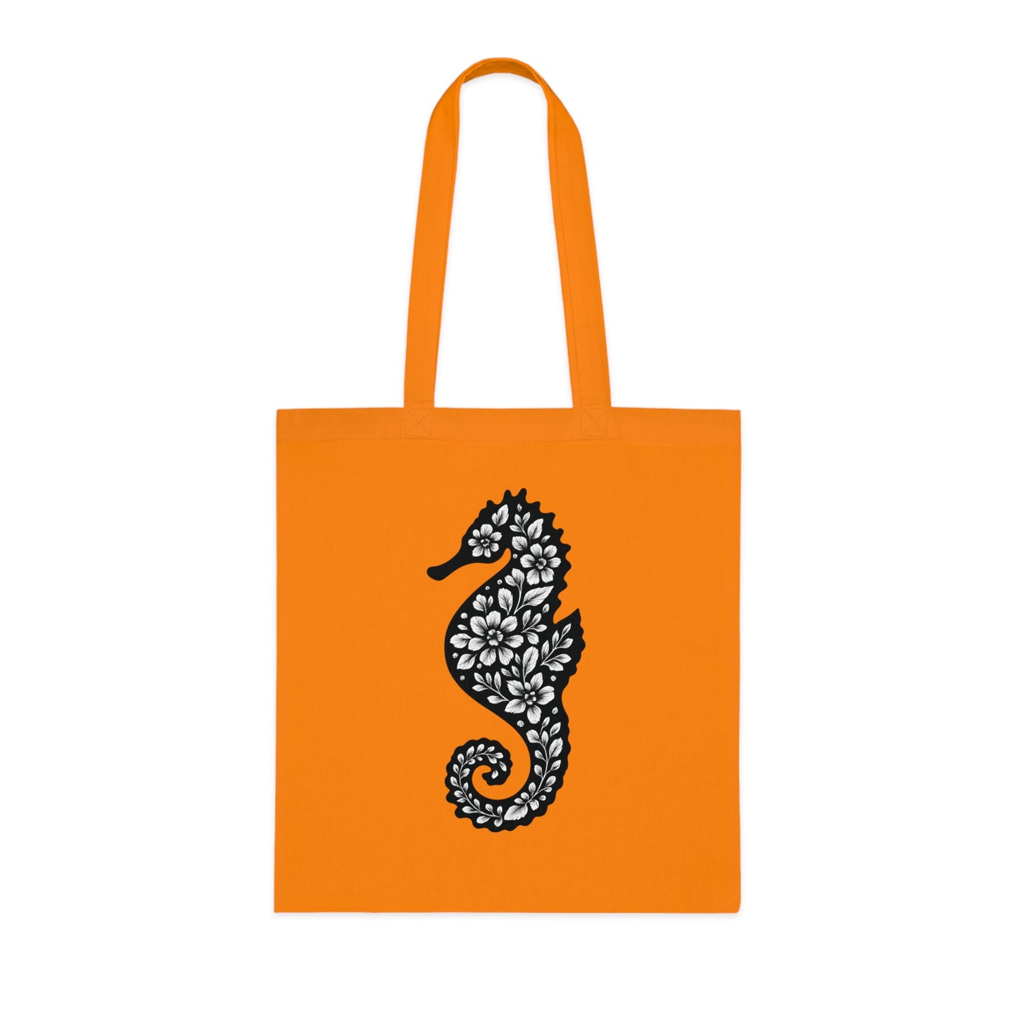 Floral Seahorse Silhouette Tote Bag