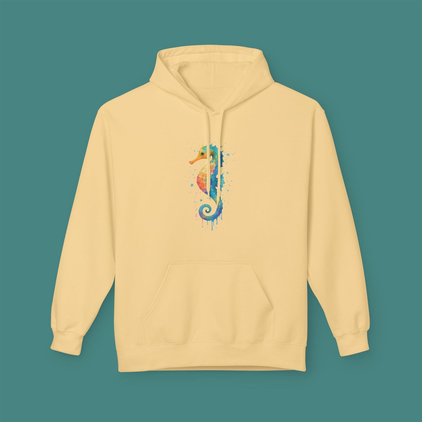 Watercolor Splash Seahorse Fleece Unisex Hoodie