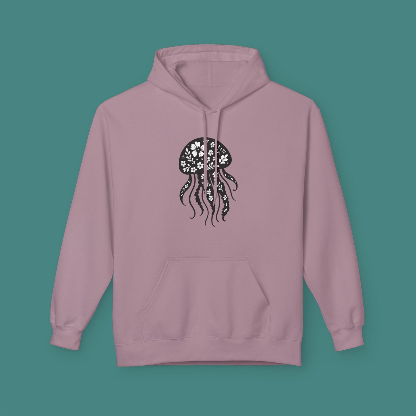 Floral Jellyfish Silhouette Fleece Unisex Hoodie
