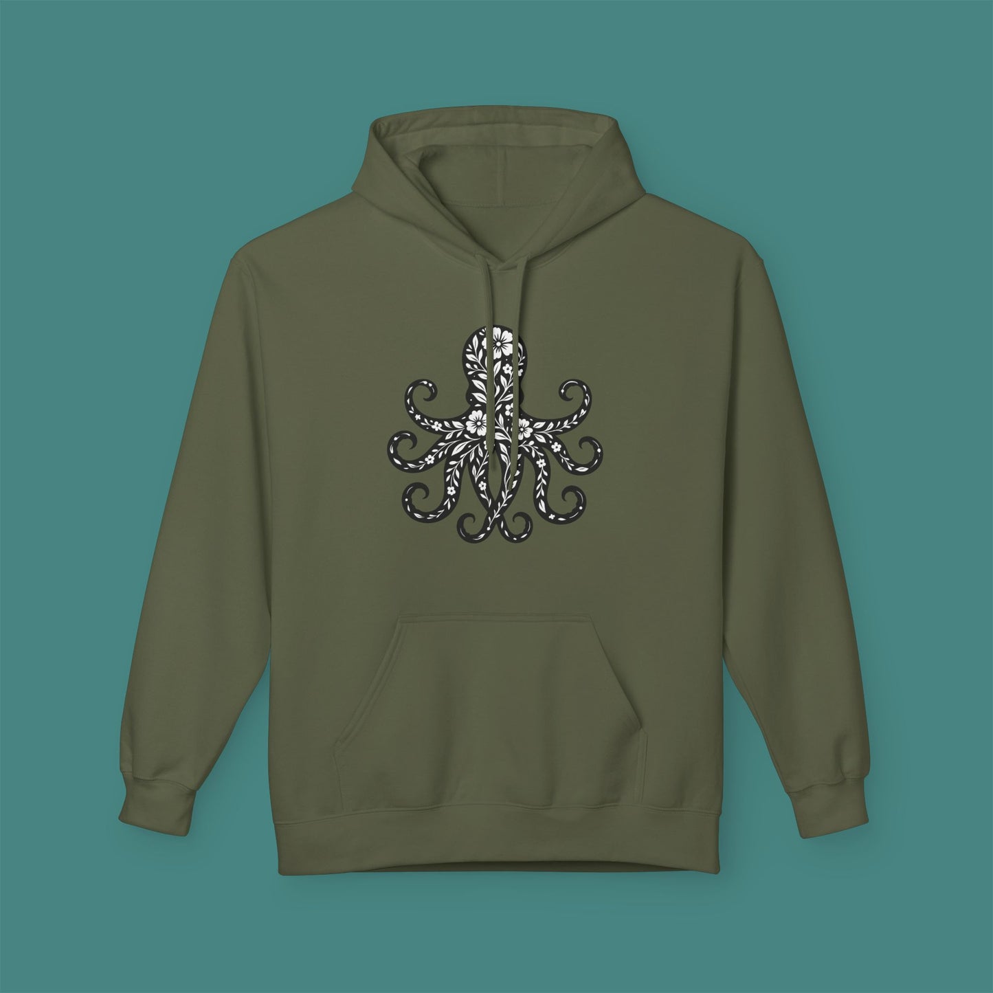 Floral Octopus Silhouette Fleece Unisex Hoodie