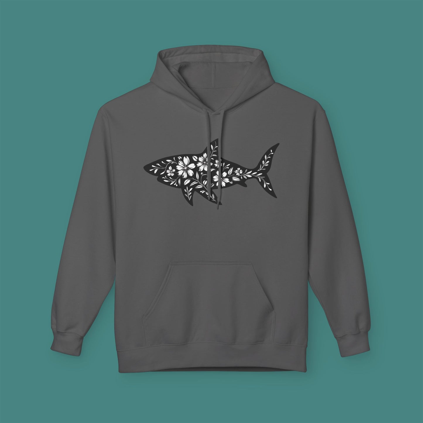 Floral Shark Silhouette Fleece Unisex Hoodie