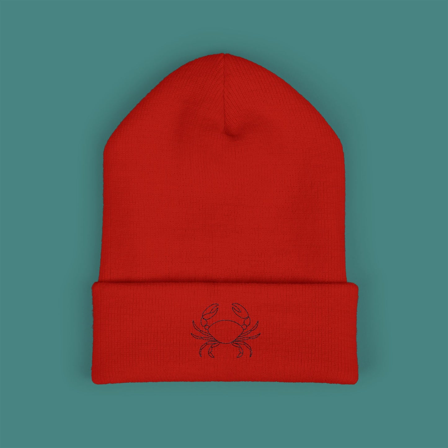 Minimalist Line Art Crab Embroidered Beanie