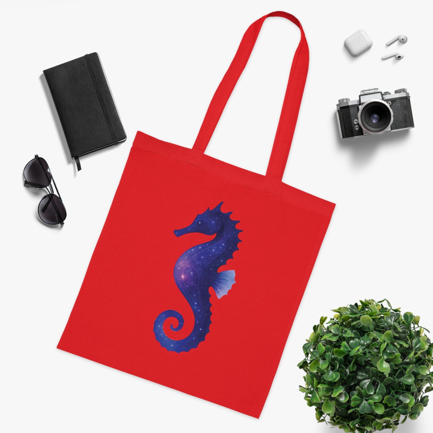 Cosmic Galaxy Seahorse Tote Bag