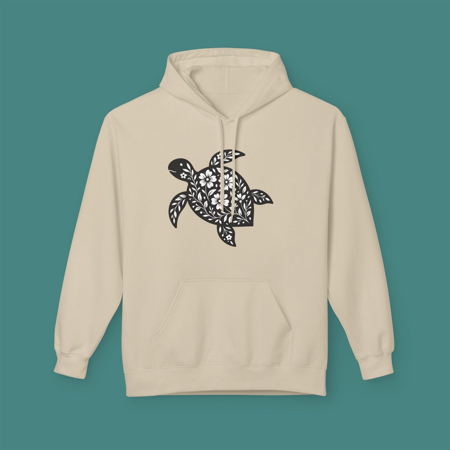 Floral Turtle Silhouette Fleece Unisex Hoodie