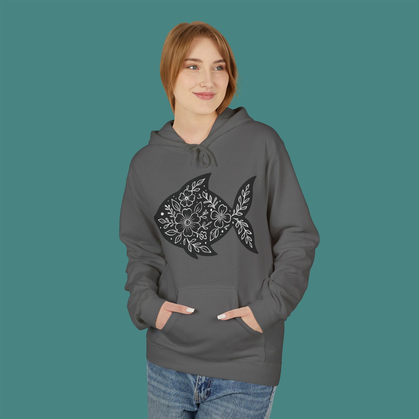 Floral Fish Silhouette Fleece Unisex Hoodie