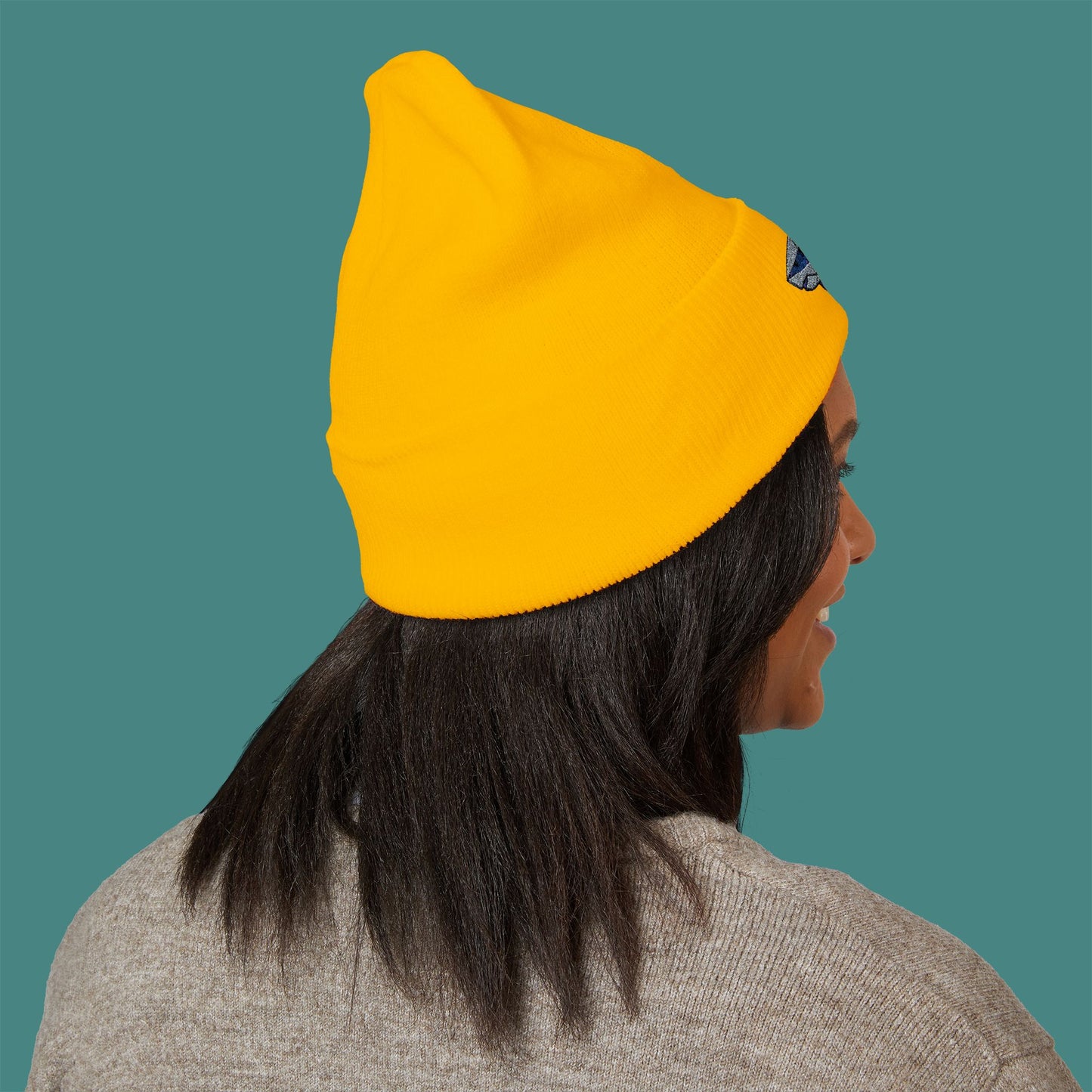 Geometric Polygon Shark Embroidered Beanie