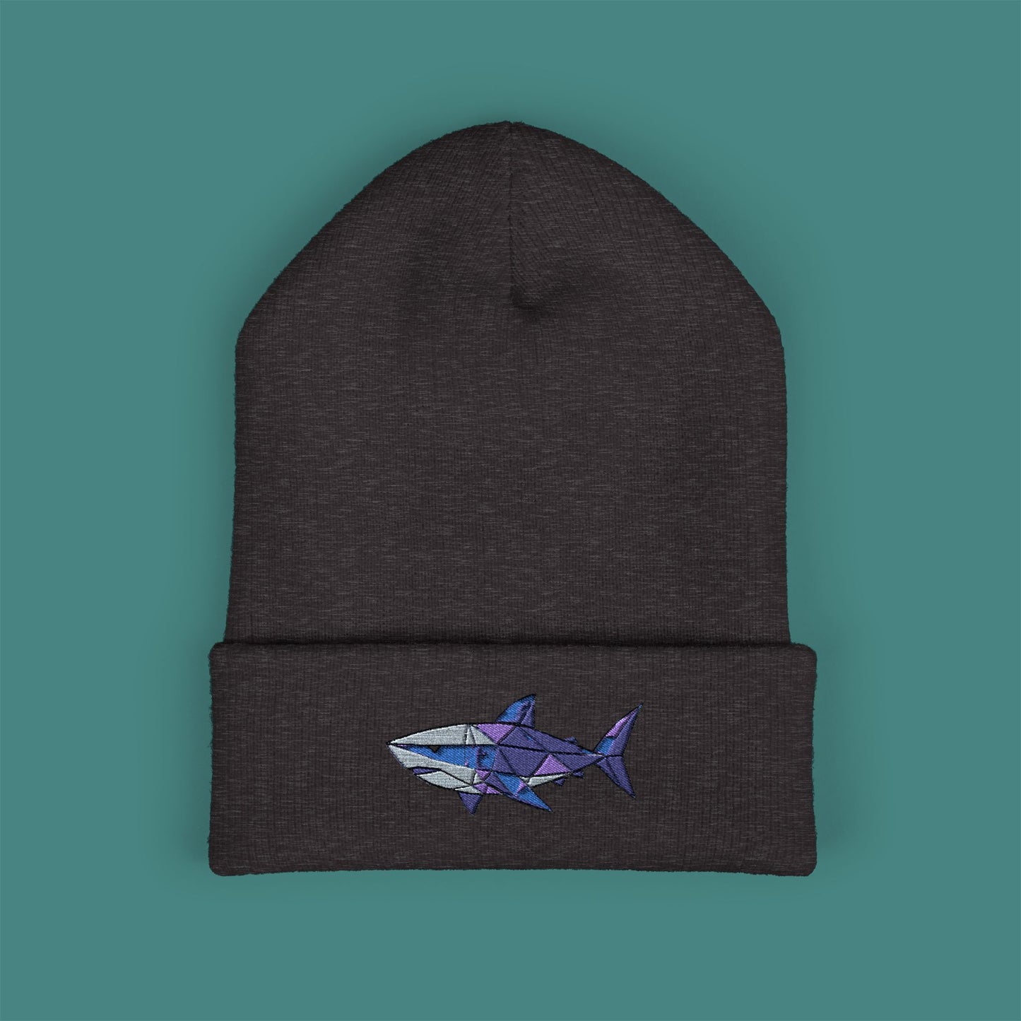 Geometric Polygon Shark Embroidered Beanie