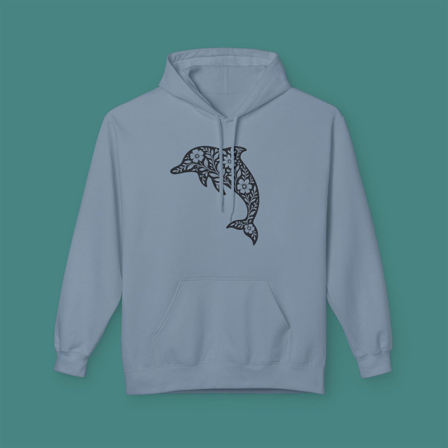 Floral Dolphin Silhouette Fleece Unisex Hoodie