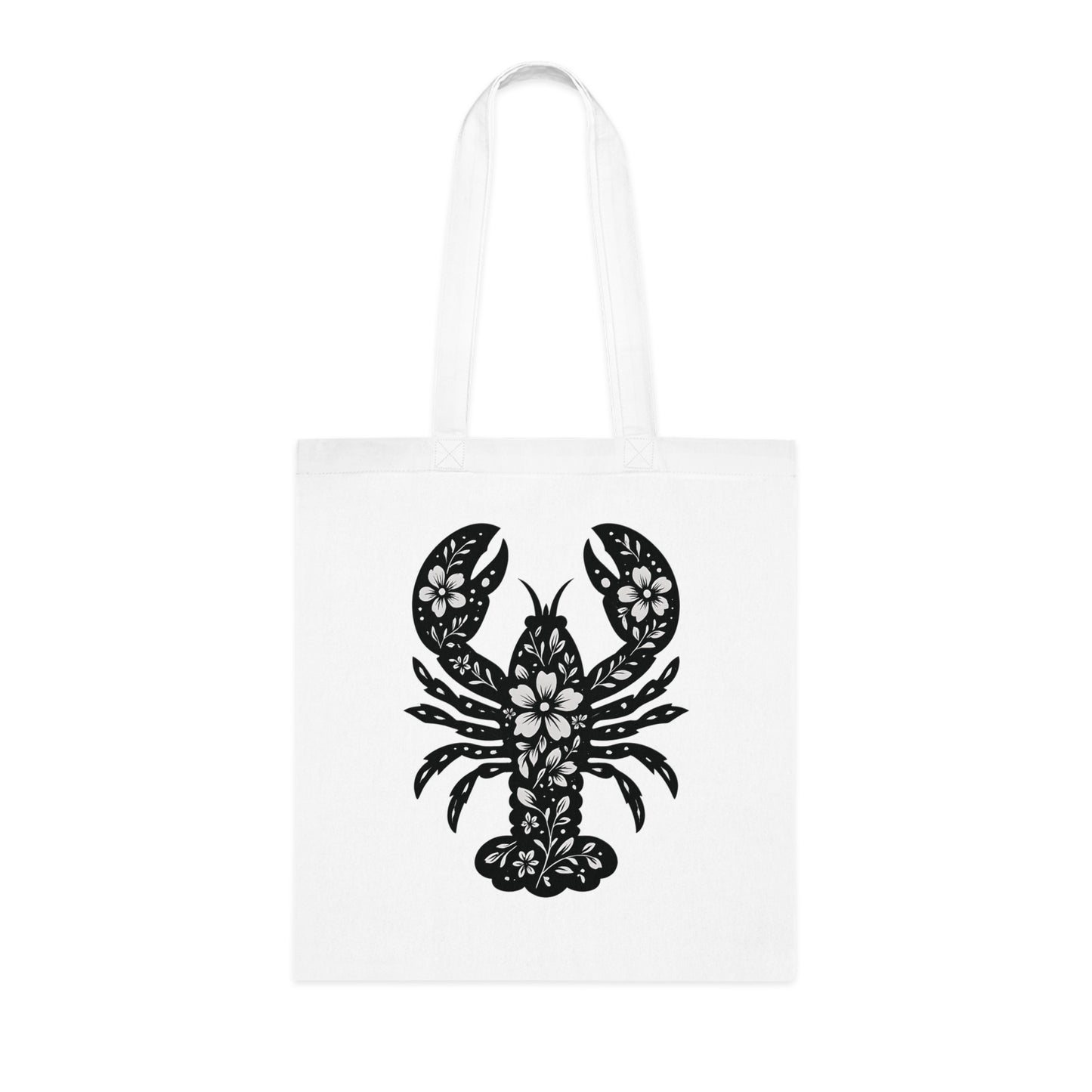 Floral Lobster Silhouette Tote Bag