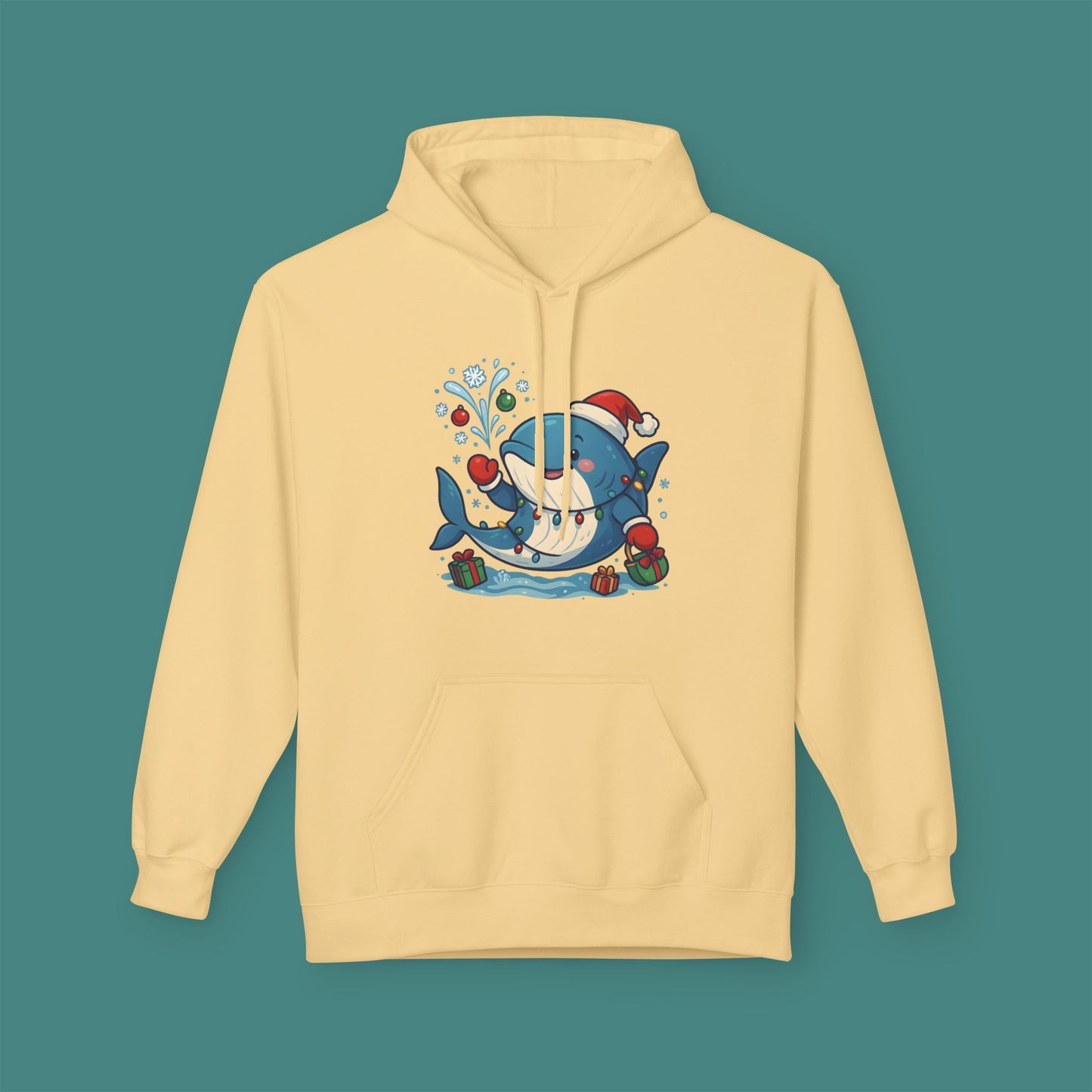 Christmas Whale Fleece Unisex Hoodie