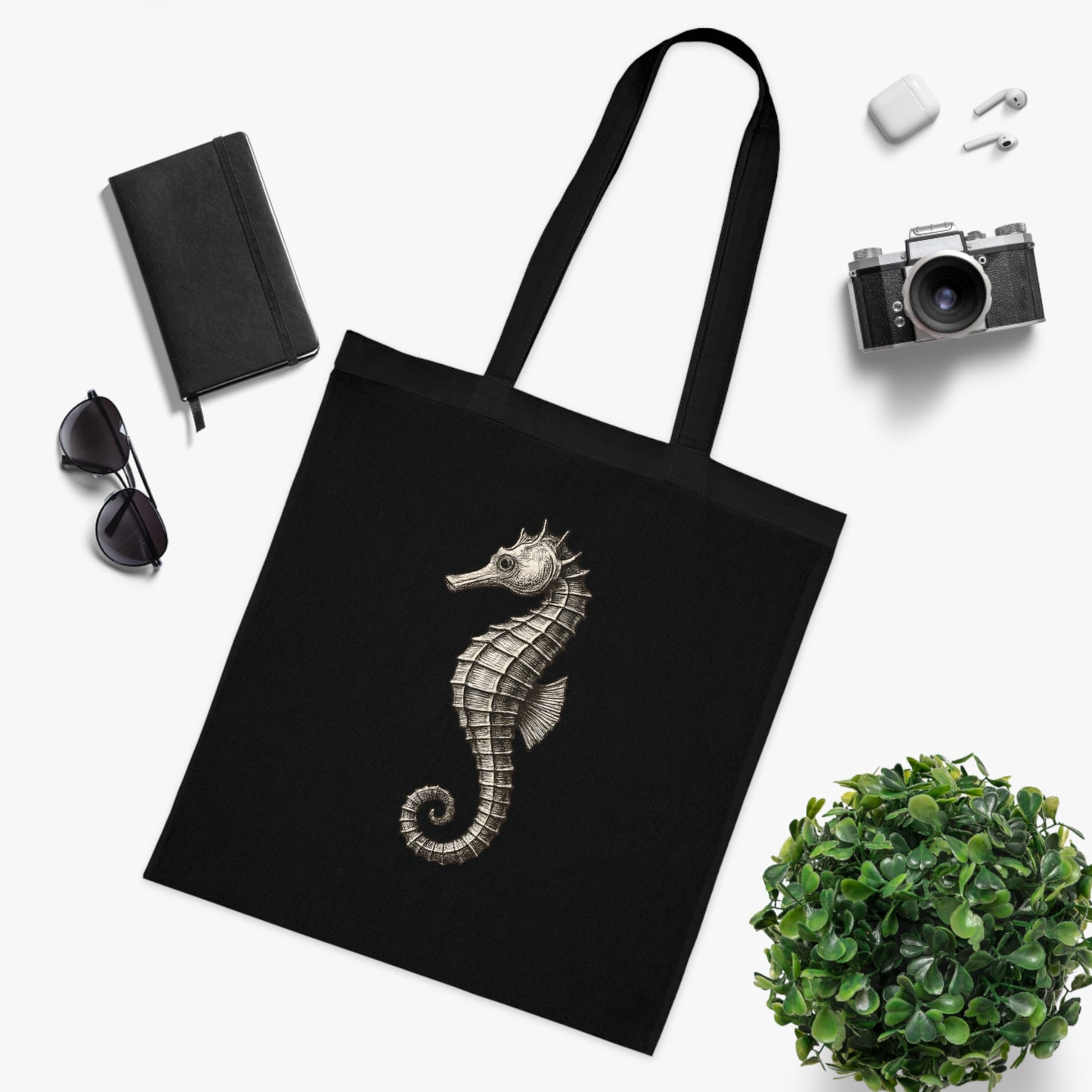 Vintage Etching Seahorse Tote Bag