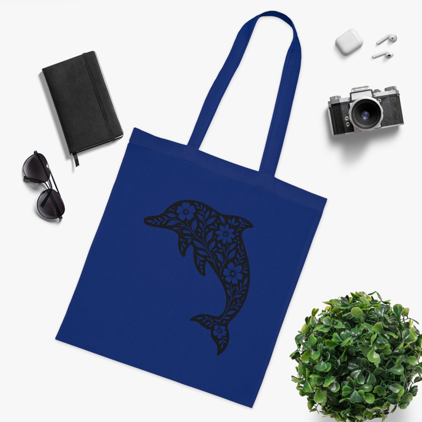 Floral Dolphin Silhouette Tote Bag
