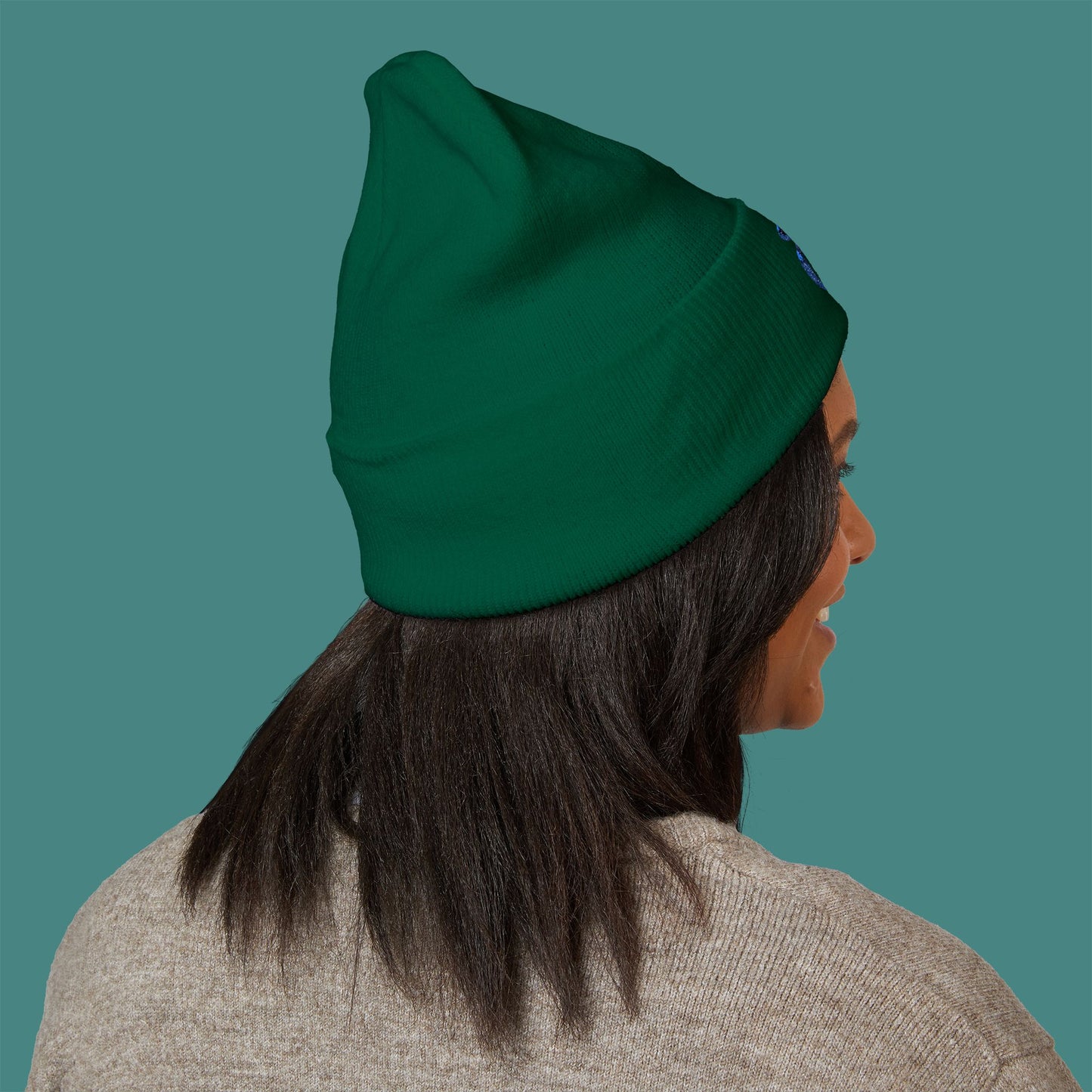 Geometric Polygon Turtle Embroidered Beanie