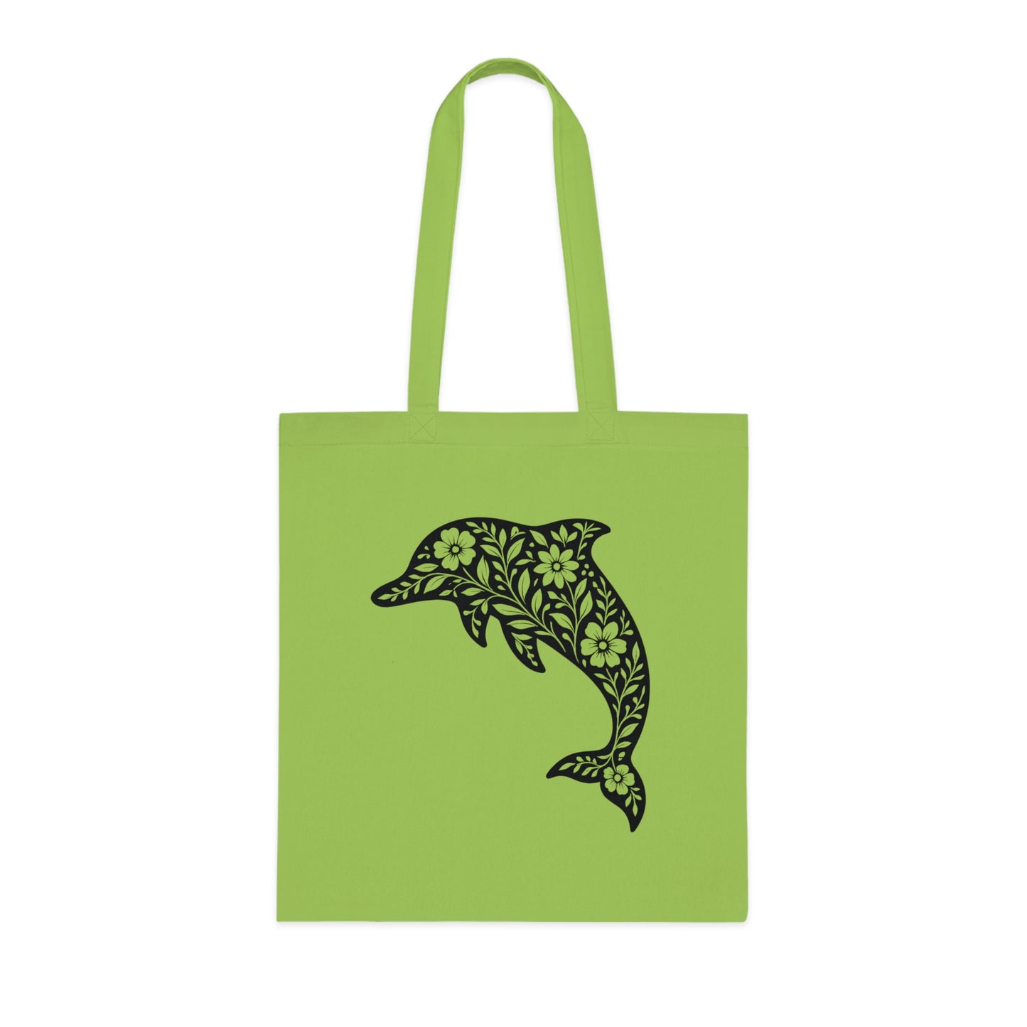 Floral Dolphin Silhouette Tote Bag