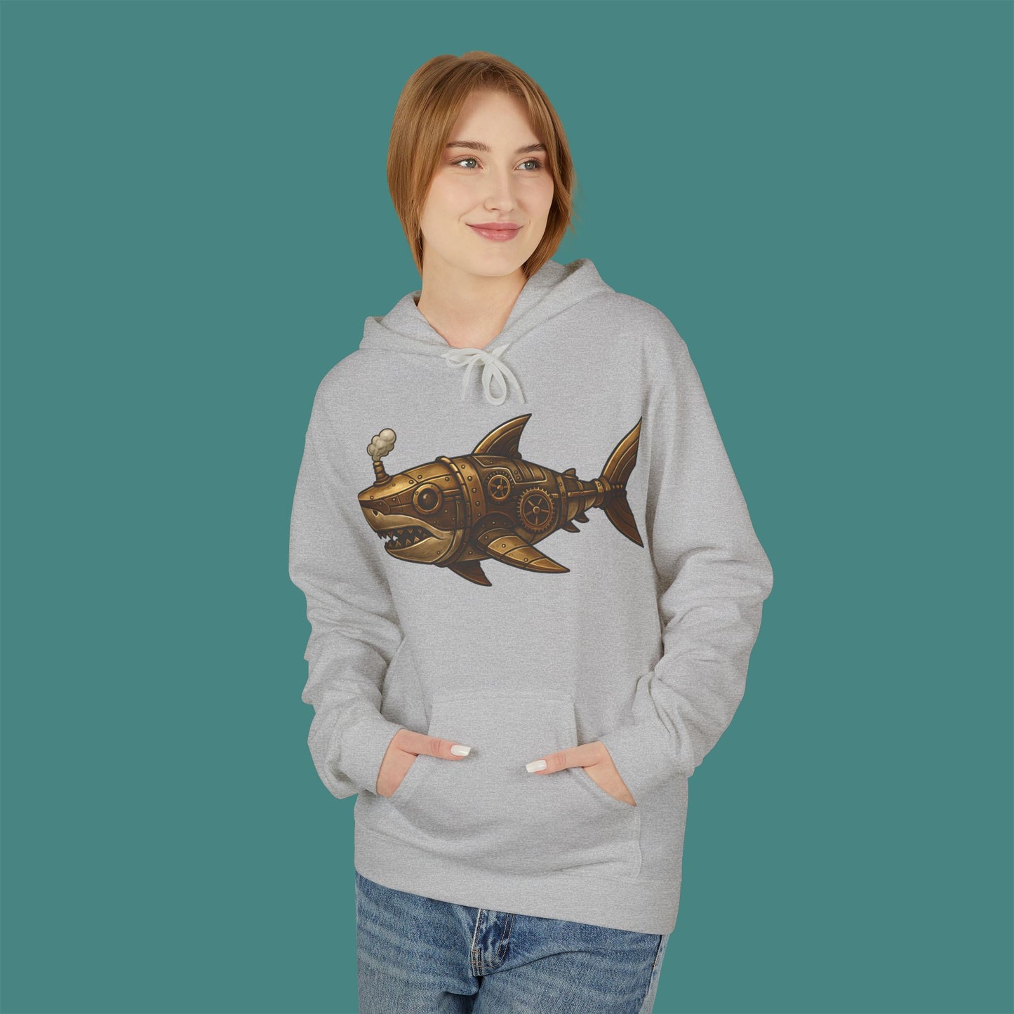 Steampunk Mechanical Shark Fleece Unisex Hoodie