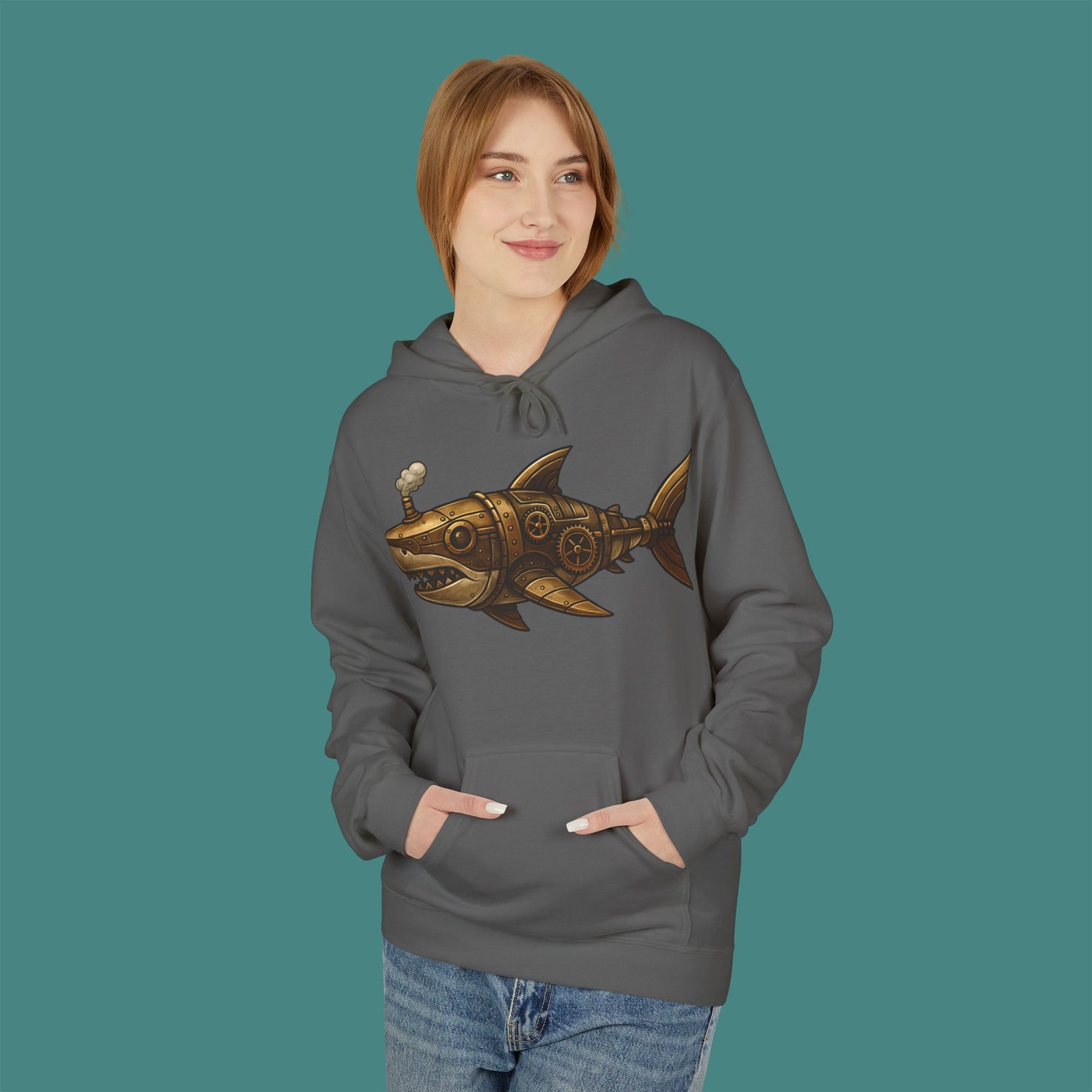 Steampunk Mechanical Shark Fleece Unisex Hoodie