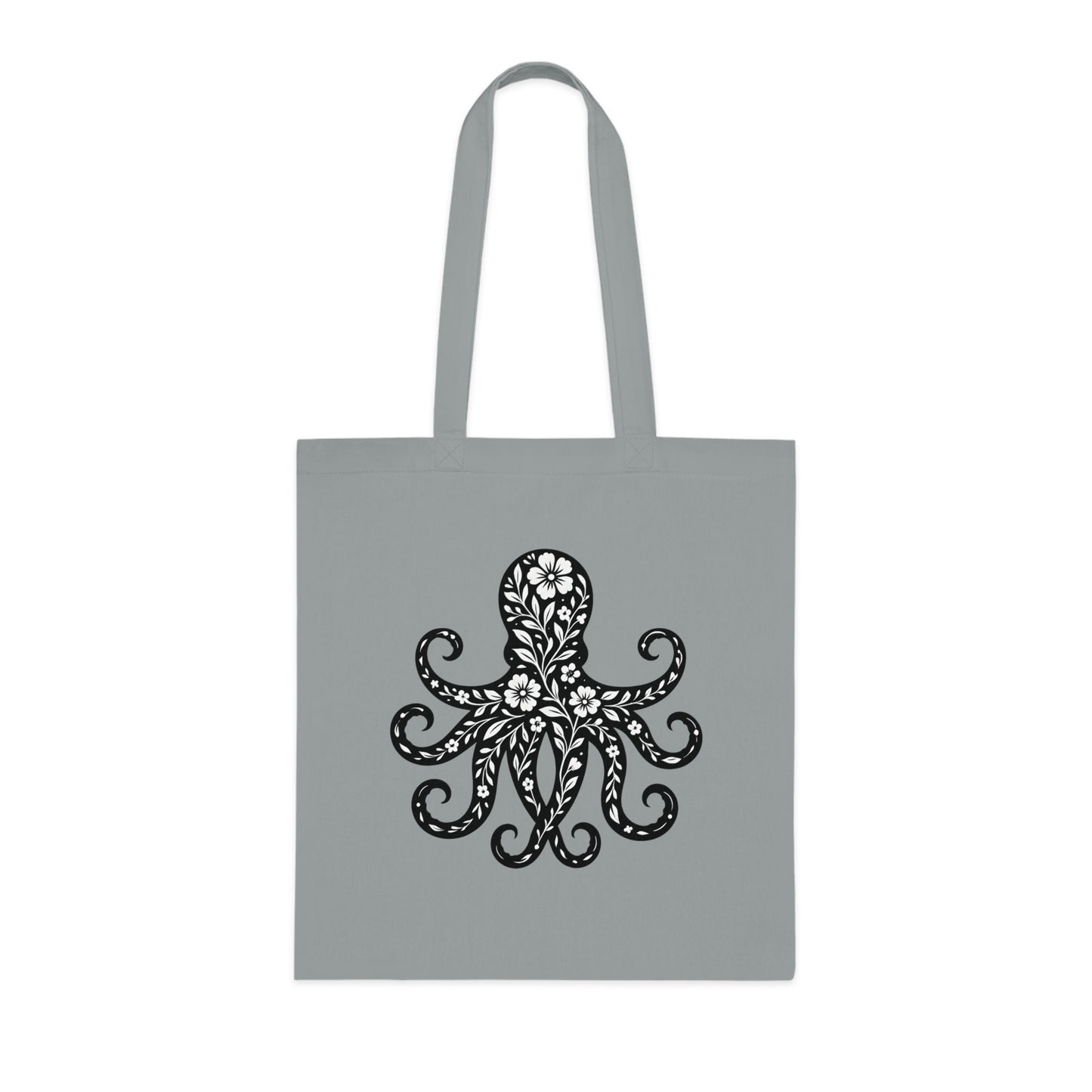 Floral Octopus Silhouette Tote Bag
