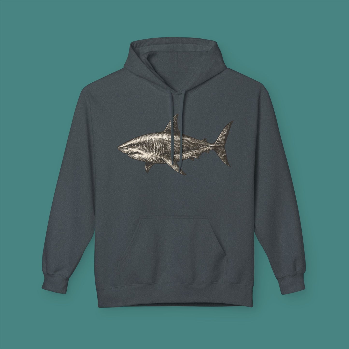 Vintage Etching Shark Fleece Unisex Hoodie