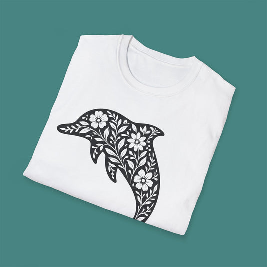 Floral Dolphin Silhouette Unisex T-Shirt