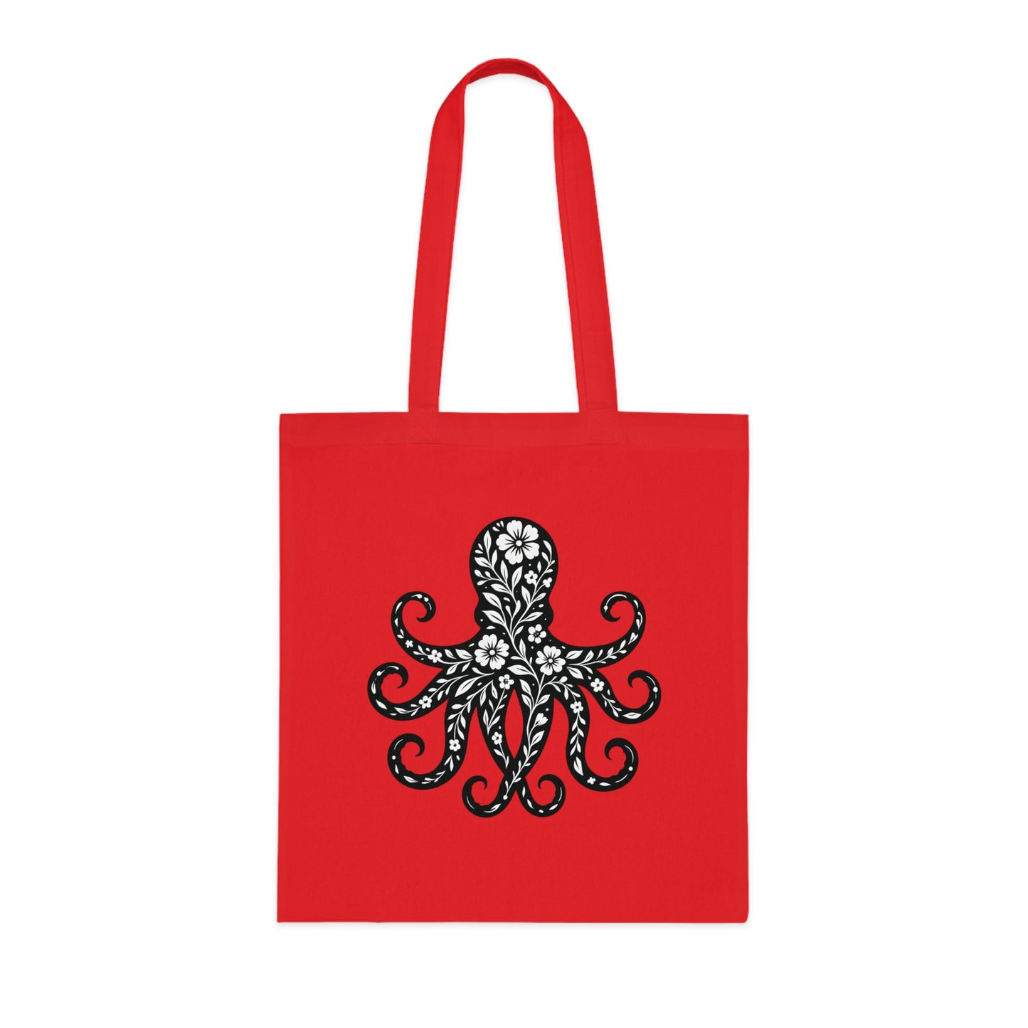 Floral Octopus Silhouette Tote Bag